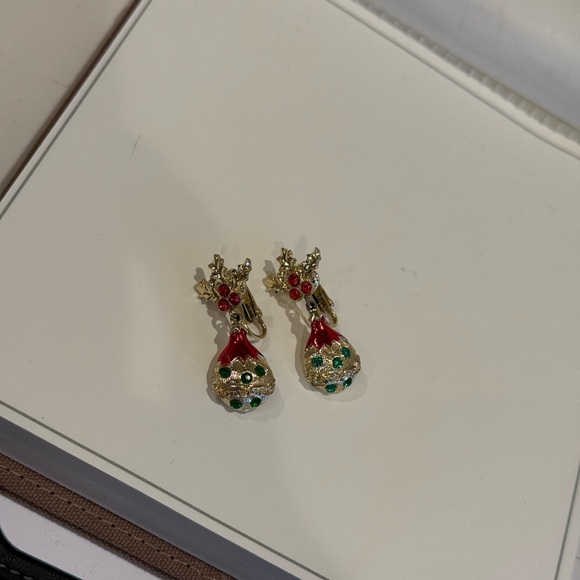 Festive Gold and Red Drop Earrings (vintage) - Picture 5 of 10
